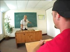 Heavily tattooed golden-haired teacher fucked